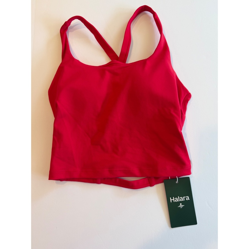 Halara Red Strappy Back Cropped Yoga Tank Top Built-in Bra XS NWT
